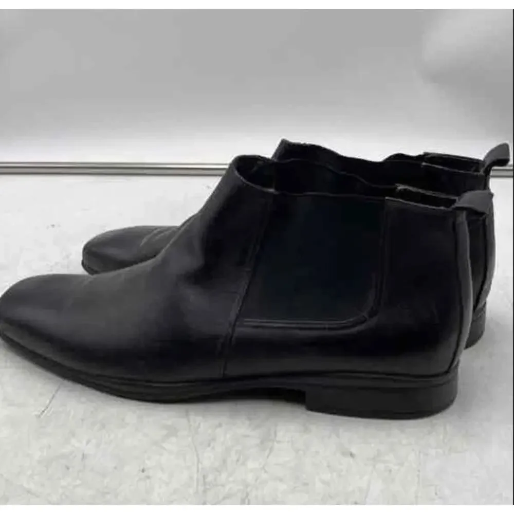 San Remo Mens Black Leather Square Toe Pull On Ankle Chelsea Boots Size 9.5